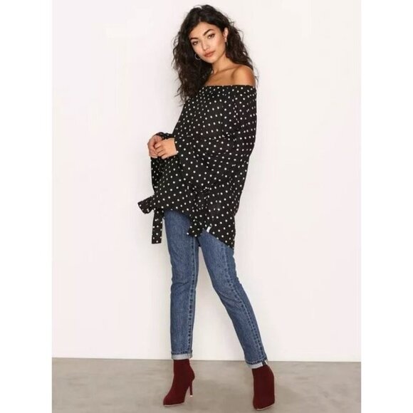 One Teaspoon Women's Black Bonnie Ace Polka Dot Off-the-shoulder Top Size XS - Picture 16 of 16